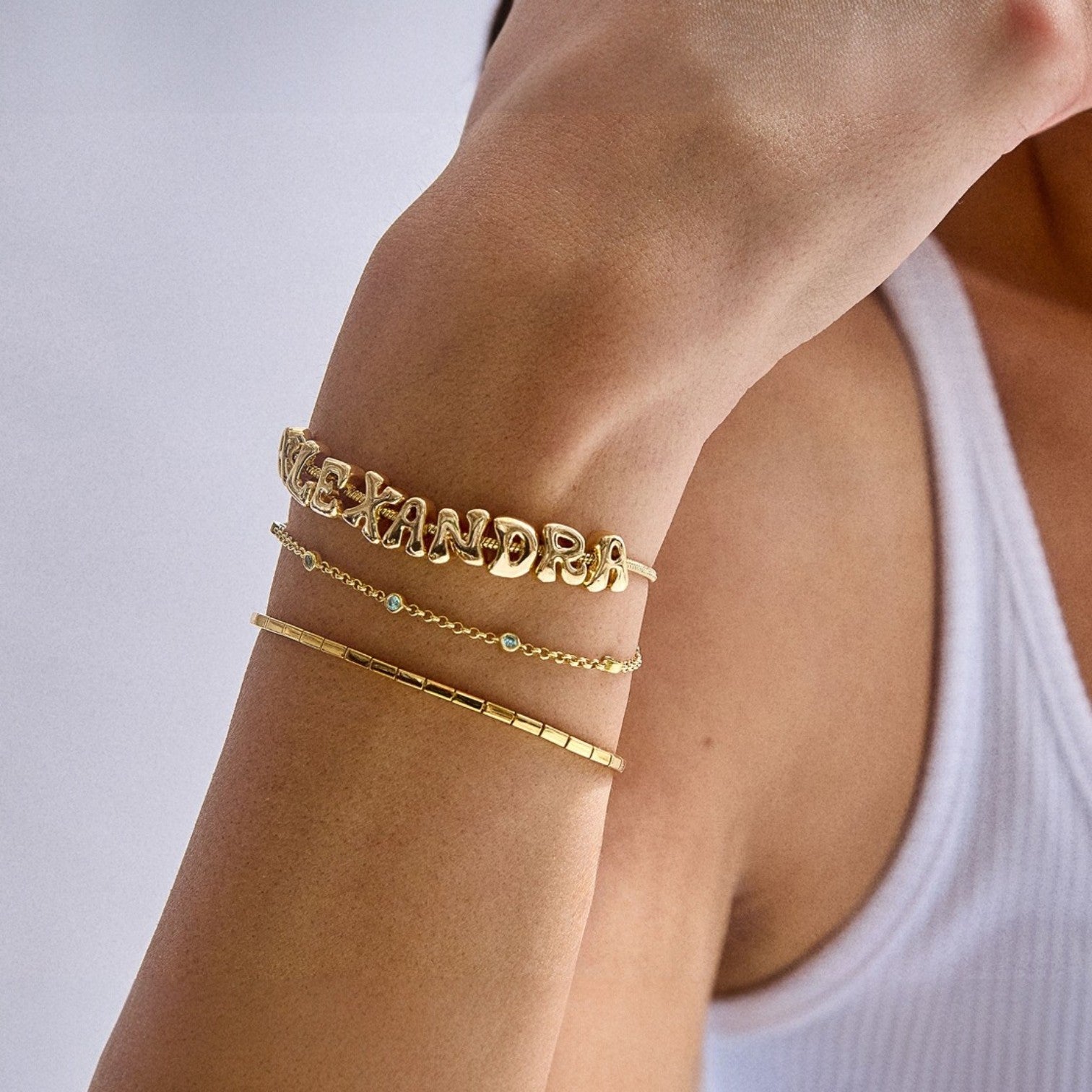 Custom Bubble Name Bracelet Gold