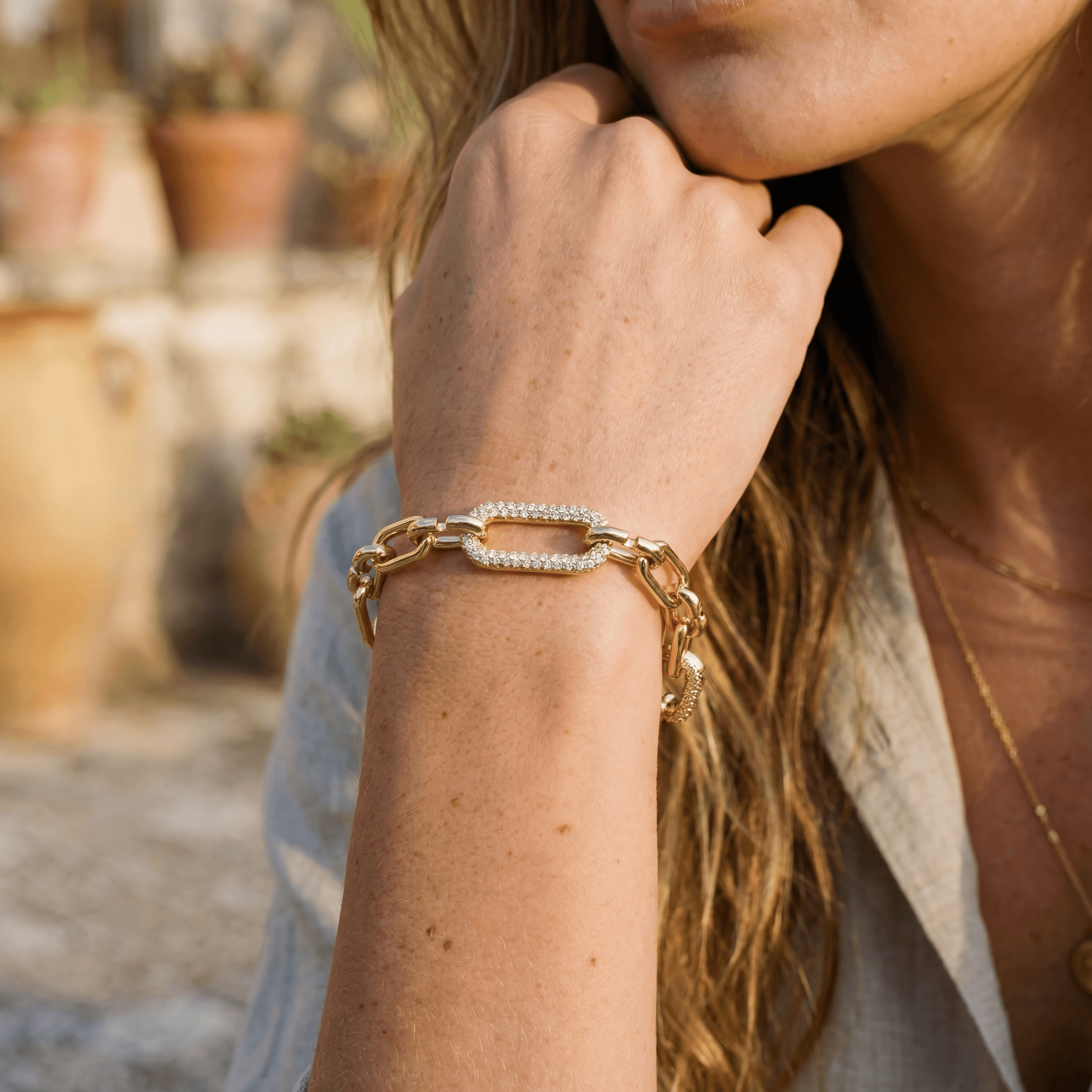 Pavé Paperclip Link Bracelet