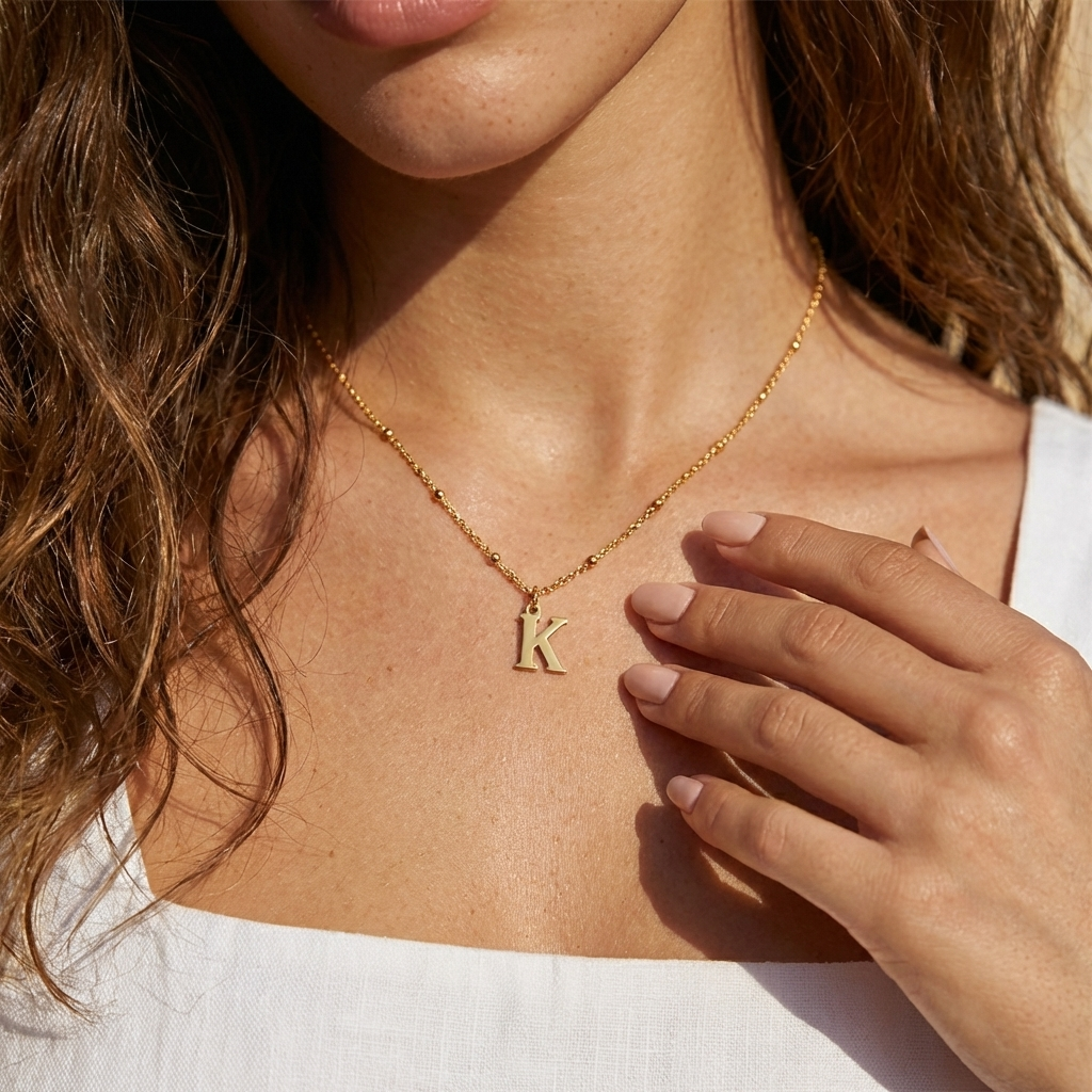 Satellite Initial Necklace Gold Dainty Letter