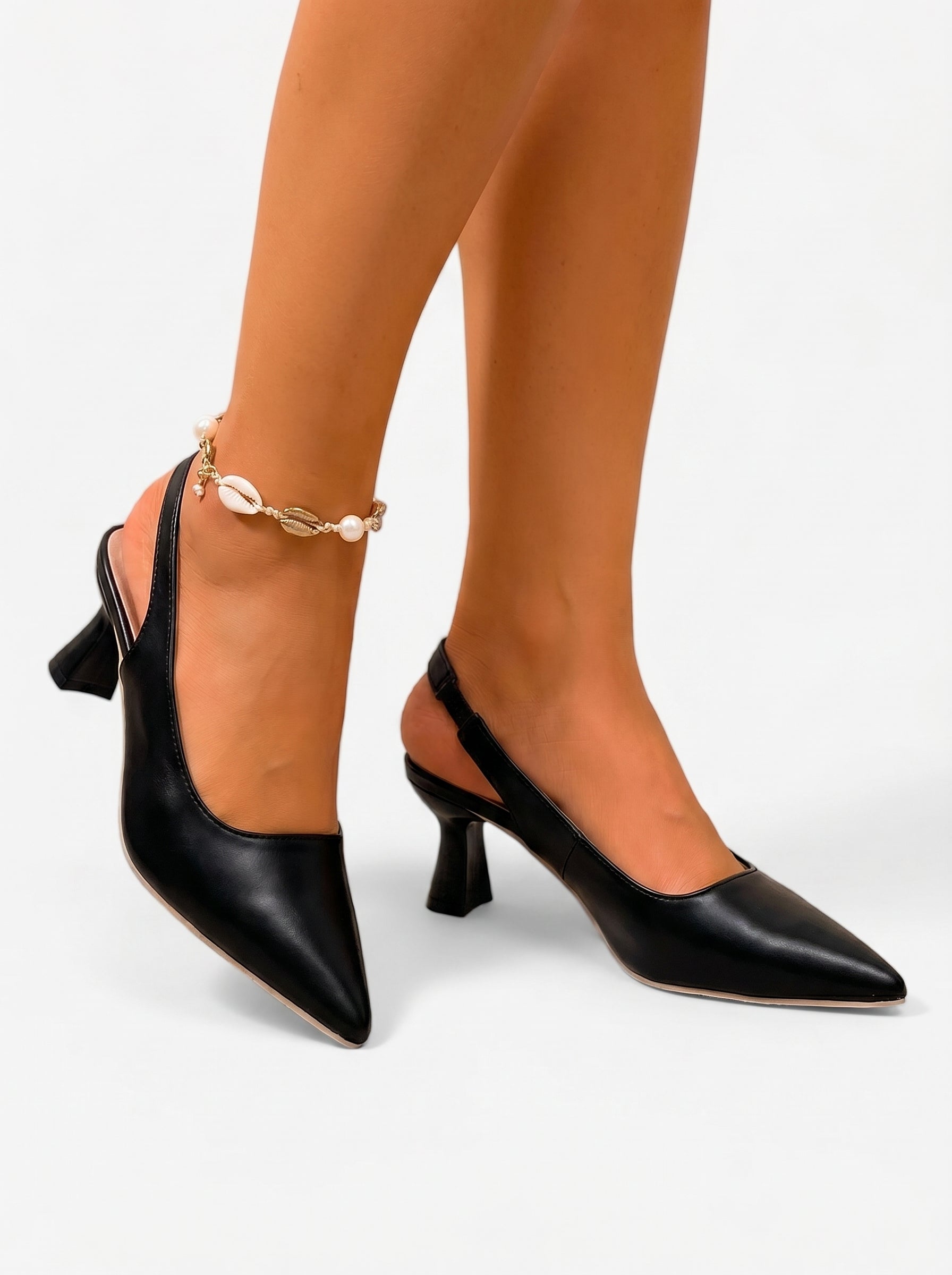 Gabriella | Classic Slingback Kitten Heels with Pointed Toe — Black_front