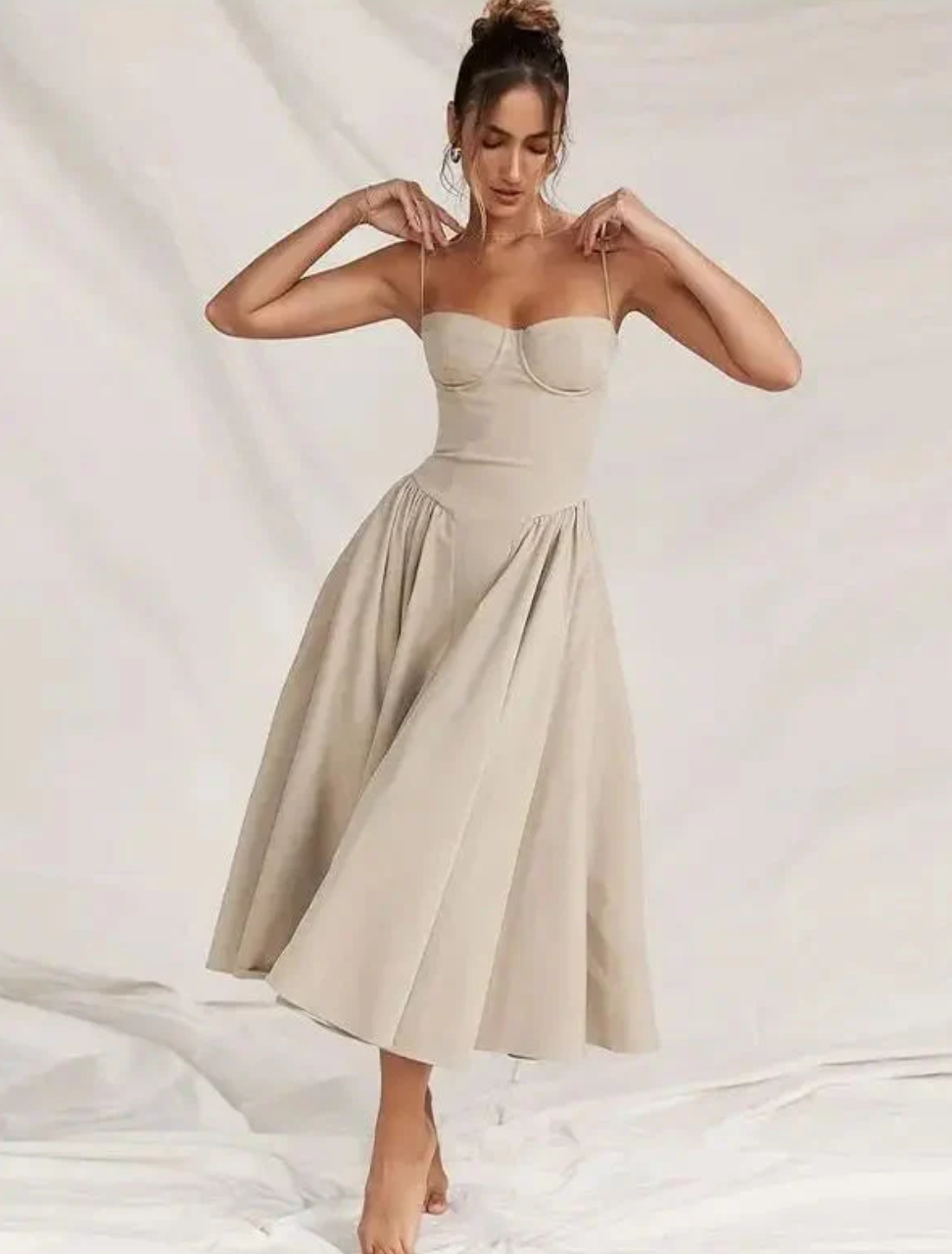 Iris | Corset A Line Midi Dress with Spaghetti Straps