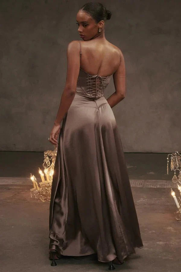 Elena | Elegant Flowy Corset Maxi Dress with A Line Silhouette