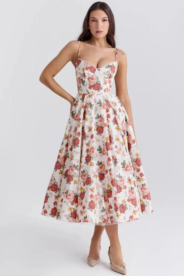 Sofia | Elegant Corset A Line Midi Dress with Sweetheart Neckline