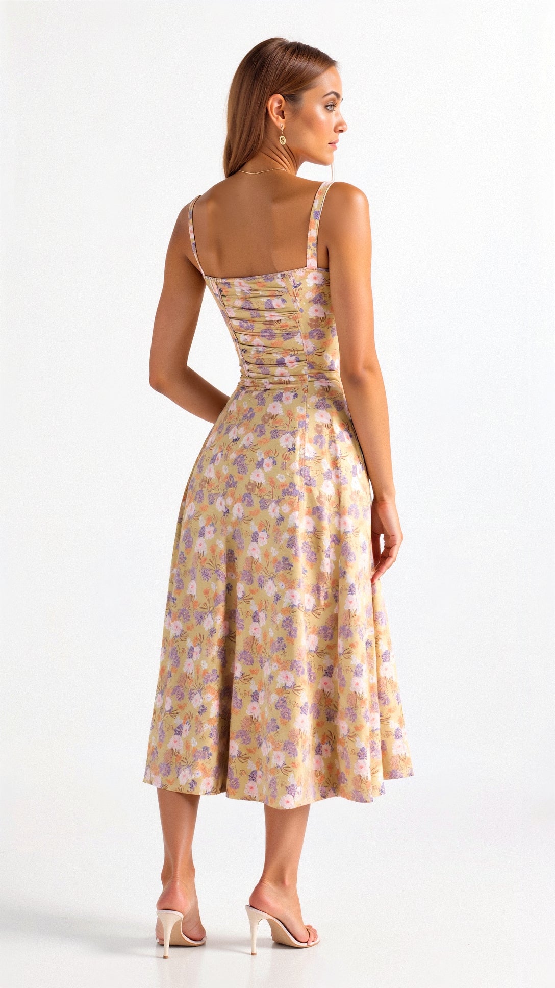 Clara | Classic Corset A Line Midi Dress with Gathered Bust Detail