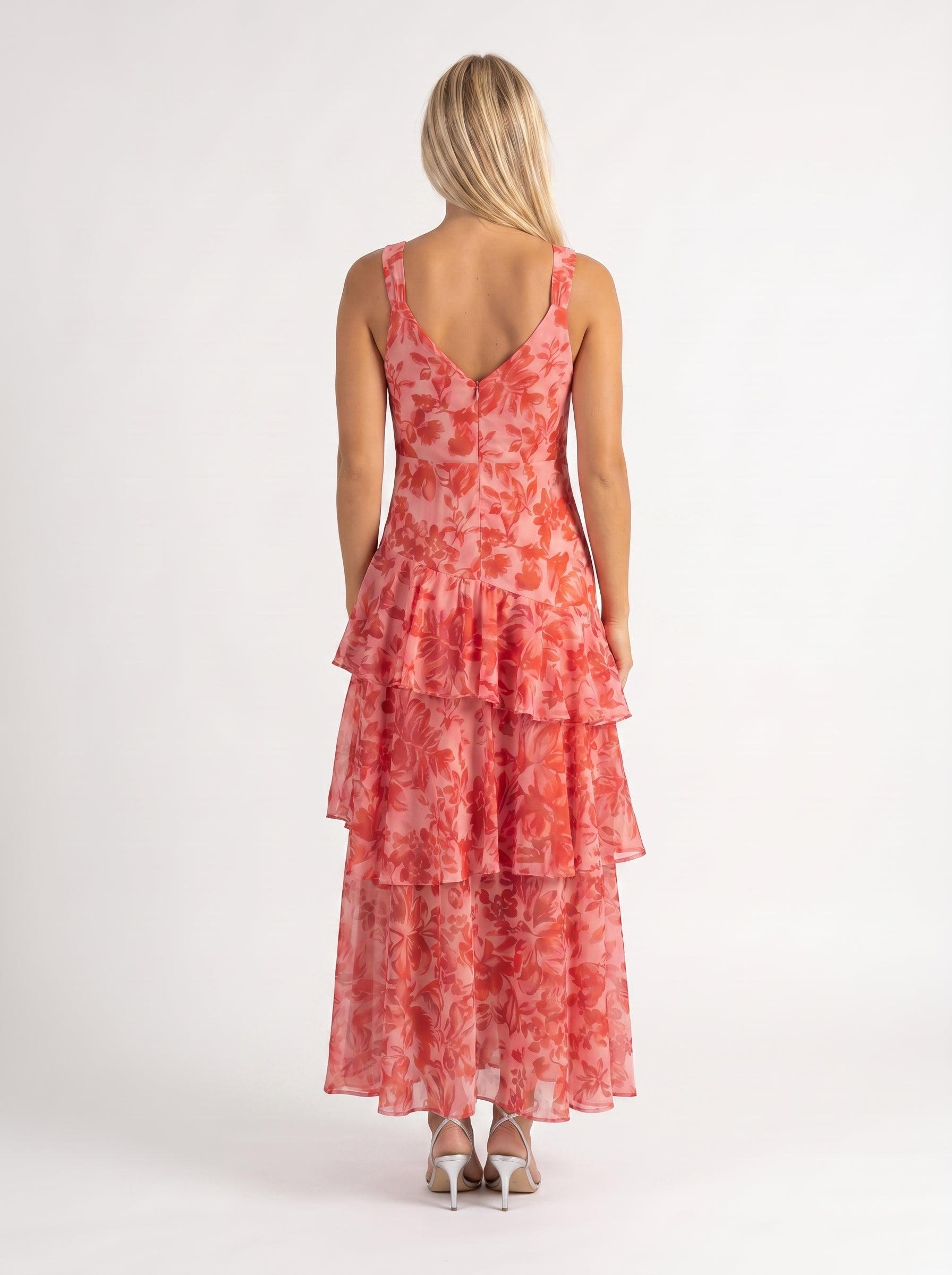 Clara | Elegant Flowy Tiered Maxi Dress with V Neckline — back