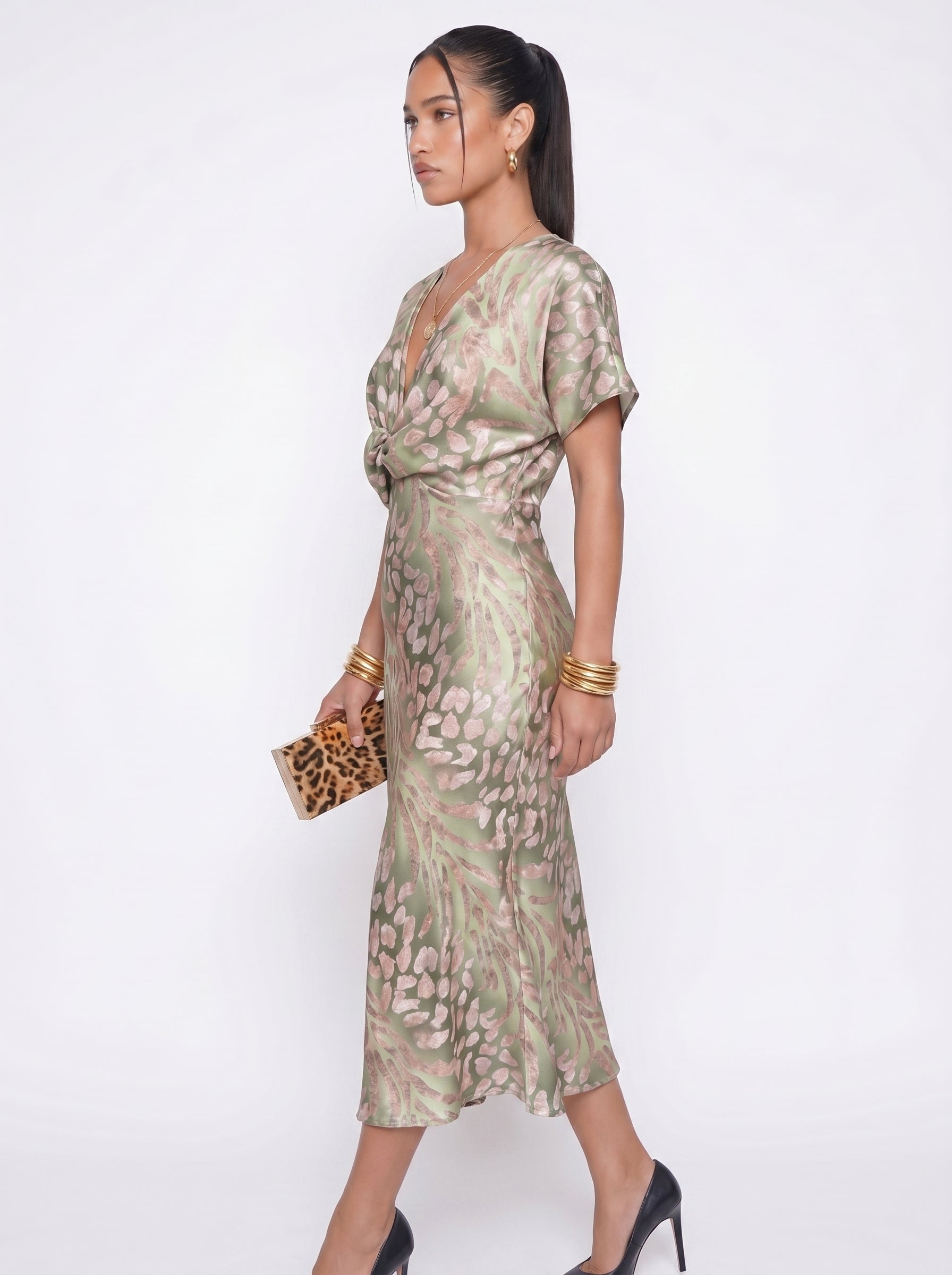 Valentina | Elegant Flowy Maxi Dress with Twist Front Detail — side